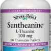 Stress-Relax Chewable Suntheanine L-Theanine 100 mg by Natural Factors, Non-Drowsy Stress Support for Mental Calmness and Relaxation, Tropical Fruit Flavor, 60 Tablets