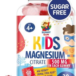 Sugar-Free Magnesium Gummies for Kids & Teens - 500mg Calm Magnesium Citrate Gummies - Chewable Magnesium Gummy Supplement for Sleep, Mood & Muscle Support