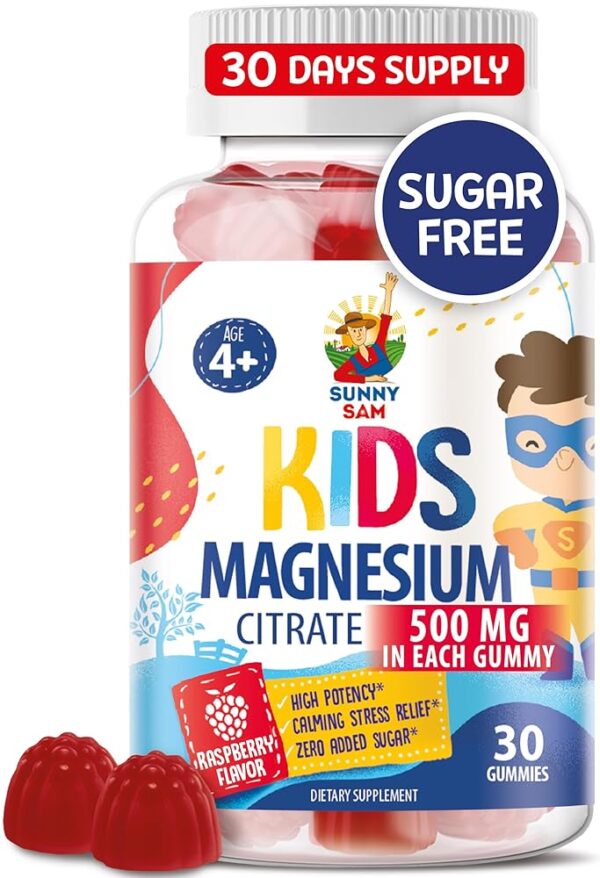 Sugar-Free Magnesium Gummies for Kids & Teens - 500mg Calm Magnesium Citrate Gummies - Chewable Magnesium Gummy Supplement for Sleep, Mood & Muscle Support