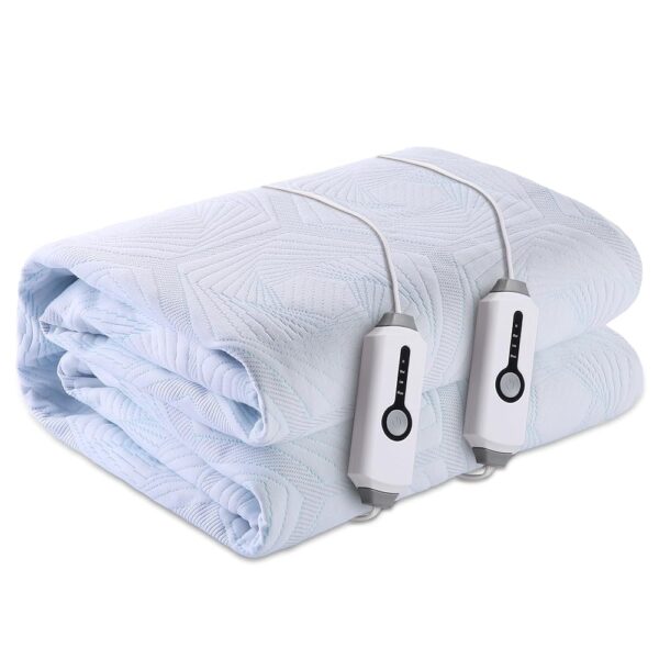 SUNNY HEAT Heated Mattress Pad Queen Size, Dual Control, 60x80inch, Fit Up to 21 Inch Deep Pocket, 4 Heating Level, 10 Hour Auto-Off, Warmming Bed, White