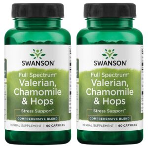 Swanson Valerian, Chamomile '&' Hops - Full Spectrum Herbal Supplement Promoting Relaxation '&' Comfort - Natural Formula Supporting Mind '&' Body Wellness - (60 Capsules) 2 Pack