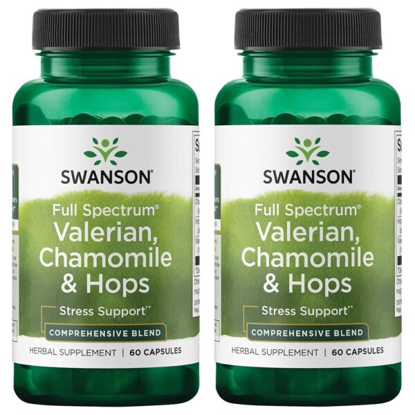Swanson Valerian, Chamomile '&' Hops - Full Spectrum Herbal Supplement Promoting Relaxation '&' Comfort - Natural Formula Supporting Mind '&' Body Wellness - (60 Capsules) 2 Pack