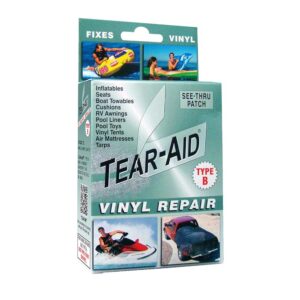 TEAR-AID Vinyl Repair Kit, Type B Clear Patch for Vinyl and Vinyl-Coated Materials, Works on Vinyl Tents, Awnings, Air Matresses, Pool Liners & More, Green Box, Single Pack
