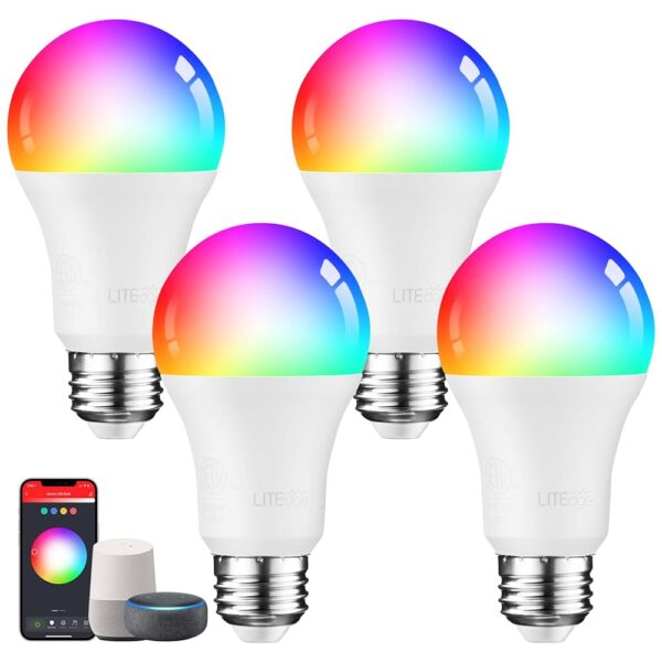 TORCHSTAR Smart WiFi LED A19 Bulb, RGBCW Color Changing, Compatible with Alexa & Google Home & Echo Assistant, 10%-100% Dimmable with App, No Hub Required, E26 Base, Pack of 4