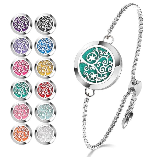 ttstar Essential Oil Diffuser Bracelet Stainless Steel Aromatherapy Locket Adjustable Diffuser Bracelet with 24pcs Refill Pads in 12 Colors Gift Set for Women Girls Mother's Day...