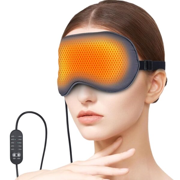 USB Electric Heated Eye Mask for Dry Eyes & Migraine Relief – Adjustable Temperature & Timer, Silk Fabric, Washable Cover – Carbon Fiber Heating Technology, Gray