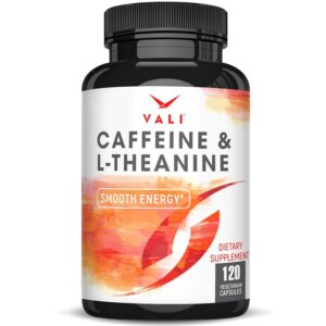 VALI Caffeine 50mg & L Theanine 100mg - Caffeine Pills & L-Theanine for Smart Smooth Energy & Focus Supplement. Nootropic Brain Booster Cognitive Support Stack & Focused...