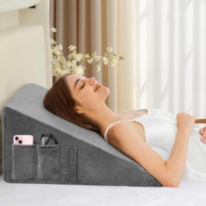 Wedge Pillow for Sleeping, 12" Bed Wedge Pillow for Sleep Apnea, Triangle Pillow Wedge for Acid Reflux, GERD, After Surgery, Back Pain Relief, Neck Pain, Soft & Cooling Memory...