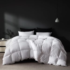 White Goose Feathers Down Comforter Queen Size, Premium All Season Duvet Insert, 750 Fill 1200TC Power Hotel Style Bedding Comforter, 42 Oz Lightweight and Medium Warmth...
