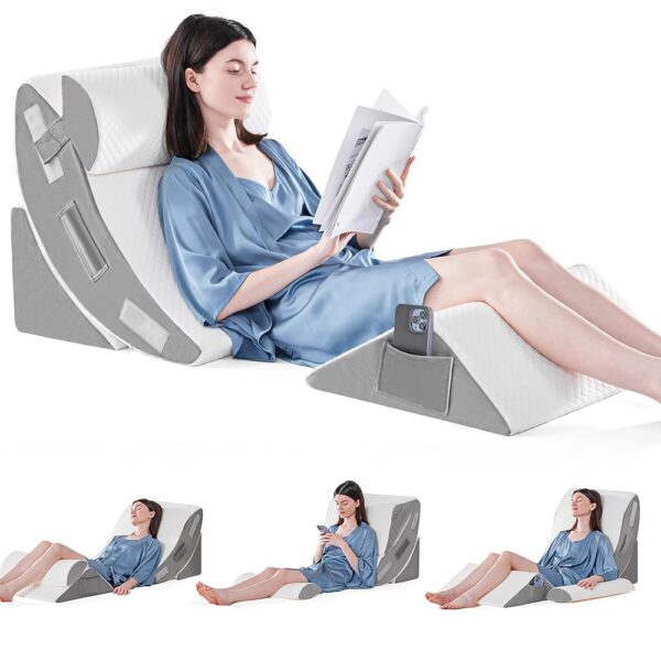 Yojoker 4PCS Orthopedic Bed Wedge Pillow Set for Sleeping, Post Surgery Foam Pillow for Body, Back and Leg Pain Relief, Triangle Adjustable Support Pillow - Acid Reflux, Anti...