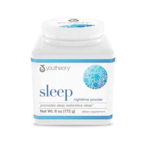 Youtheory Sleep Nighttime Powder - Sleep Support Supplement for Calm & Relaxation* - Contains Melatonin, Magnesium, L-Theanine & L-Glycine - Dairy, Soy & Gluten Free - 6 oz