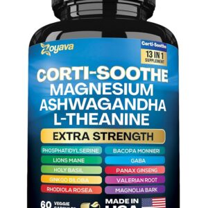 Zoyava Corti-Soothe Cortisol Supplement Magnesium Glycinate 200mg L-Theanine 150mg Ashwagandha 150mg Phosphatidylserine Cortisol Manager Lions Mane Ginkgo Biloba Bacopa Monnieri...