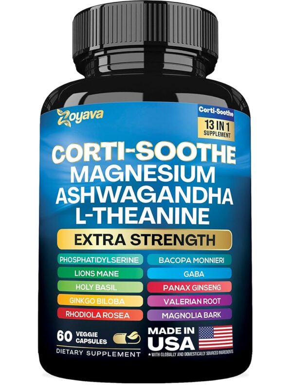 Zoyava Corti-Soothe Cortisol Supplement Magnesium Glycinate 200mg L-Theanine 150mg Ashwagandha 150mg Phosphatidylserine Cortisol Manager Lions Mane Ginkgo Biloba Bacopa Monnieri...