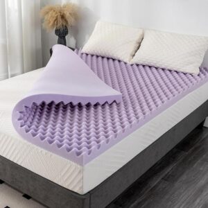 3 Inch Egg Crate Queen Memory Foam Mattress Topper, Lavender Scent Gel Infused Foam Mattress Topper for Pressure Relief, CertiPUR-US Certified Queen Bed Topper, Purple, 60"×80"