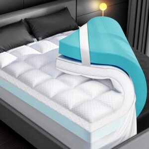 Dual Layer 4 Inch Memory Foam Mattress Topper for Pain Relief with 2X Support, 2" Fluffy Pillow Top Queen Mattress Topper Plus 2" Odor-Free Cooling Gel Memory Foam Ultra Comfort...