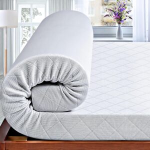 3 Inch Cooling Memory Foam Mattress Topper Queen, High Density Foam Bed Topper Queen with Washable Removable Bamboo Cover, Organic, Hypoallergenic, Oeko-TEX Queen Size Mattress...