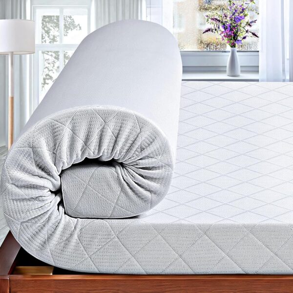 3 Inch Cooling Memory Foam Mattress Topper Queen, High Density Foam Bed Topper Queen with Washable Removable Bamboo Cover, Organic, Hypoallergenic, Oeko-TEX Queen Size Mattress...