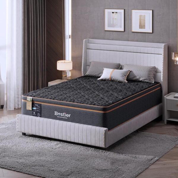 Bestier 14 inch Organic Wool Pillow Top Gel Memory Foam King Mattress, Medium Firm Mattress with Removable Plush Topper, Made in USA, CertiPUR-US Certified, Plush Mattress in a...