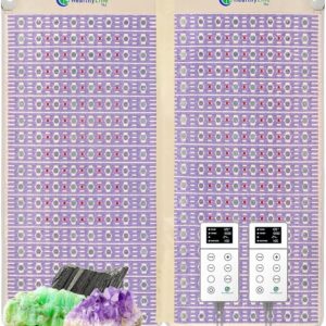 Healthyline Advanced Infrared Heating Pad - Amethyst, Tourmaline and Jade Gemstones - Photon Lights, Negative Ions and Hot Crushed Stones - TAJ Split Inframat Pro (King)