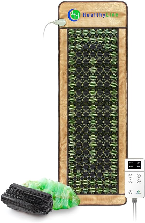 HealthyLine Far Infrared Heating Pad - Biomat Infrared Mat - Jade and Tourmaline Infrared Heating Pad for Back - Natural Crystal Healing Stones - Full Body Heating Pad Extra...