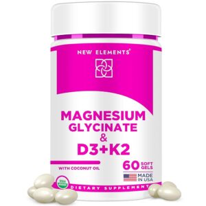 Magnesium Glycinate 500mg Organic Softgels with Vitamin D3 and K2 | D3 10,000 IU | Vitamin K2 100mcg with Coconut Oil for Bone Health | Immunity Support | Non-GMO | Gluten-Free...