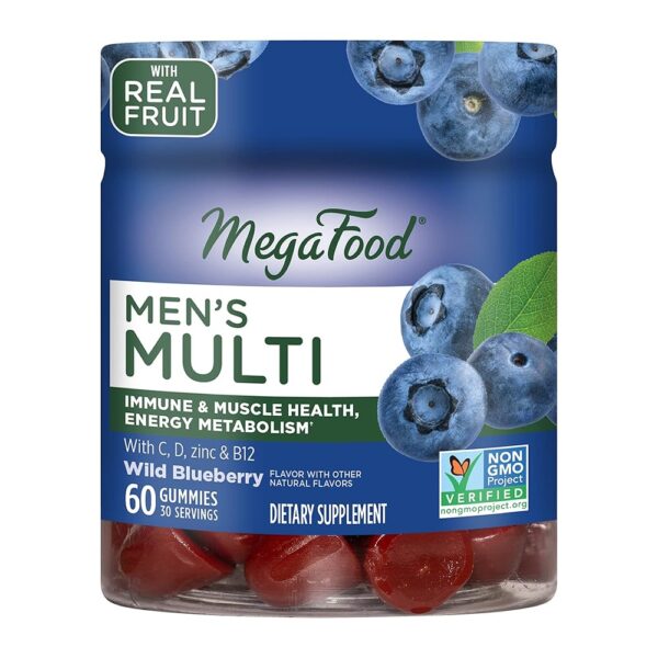 MegaFood Men's Multi - Multivitamin for Men - Gummy Vitamins for Men - Vitamin C, Vitamin D, Zinc, Vitamin B12 & Real Fruit - Immune Support - Vegetarian - Wild Blueberry - 60...