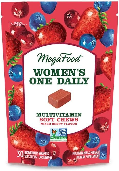 MegaFood Women's One Daily Multivitamin Soft Chews - Multivitamin for Women with Folate, Vitamin B6, Vitamin B12, Biotin, Vitamin D - Delicious Mixed Berry Flavor - Vegetarian,...