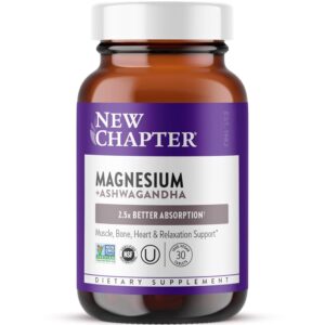 New Chapter Magnesium + Ashwagandha Supplement, 325 mg with Magnesium Glycinate, Calm & Relaxation, Muscle Recovery, Heart & Bone Health, 2.5x Absorption, Gluten Free, Non-GMO -...