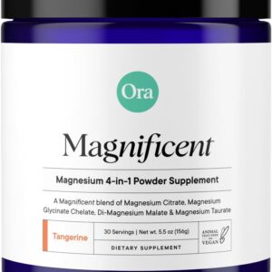 Ora Organic Magnesium Complex Powder Supplement - 4-in-1 Magnesium: Glycinate, Taurate, Malate & Citrate | Vegan, Gluten-Free | Tangerine Flavor | Calm Support for Sleep, Stress...