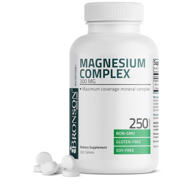 Triple Magnesium Complex Maximum Coverage 300 Mg Magnesium Oxide Magnesium Citrate Magnesium Carbonate, Non-GMO Formula, 250 Tablets