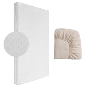 Mini Crib Mattress, 2-Stage Dual Firmness with High Density Support Foam and Cooling Gel Memory Form, 38 x 24inch Mini Mattress for Crib with Beige Muslin Sheet for Replacement,...