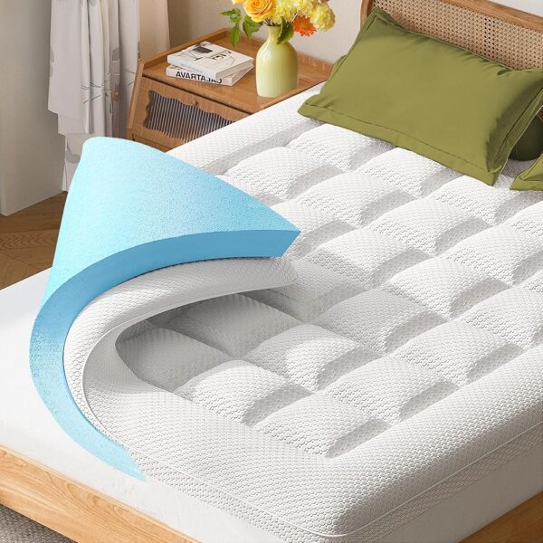 3 Inch Dual Layer Memory Foam Mattress Topper Queen - AprLeaf Pillow Top Mattress Topper, 2 Inch Cooling Gel Memory Foam and 1 Inch Pillow Top Cover for Back Pain, Comfort and...