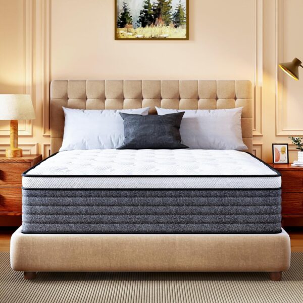 Queen Mattress, 12 Inch Queen Size Hybrid Mattresses in a Box, Medium Feel Foam and Individual Pocket Springs, Fiberglass Free Bed Mattress, Extra Edge Support, Pressure Relief,...